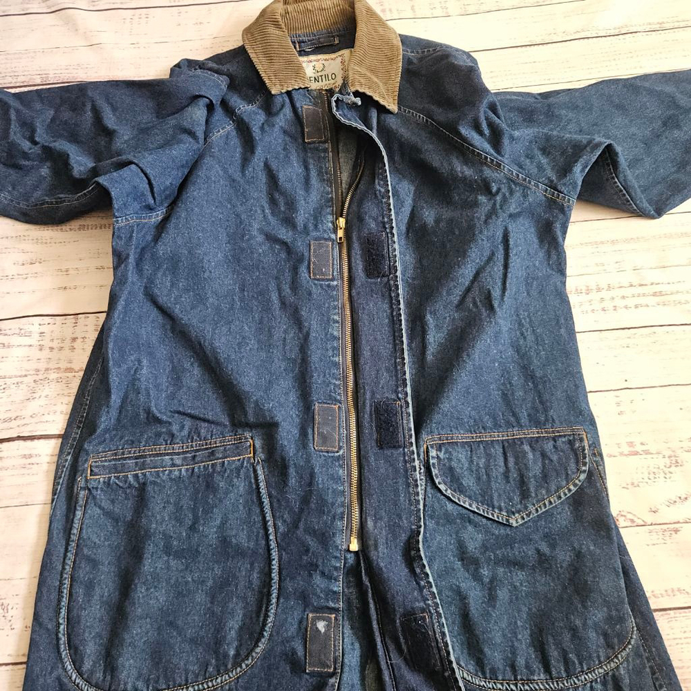 Vintage Ventilo Denim Longline Chore Jacket Corduroy Collar Trench Coat - Picture 5 of 5
